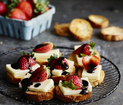 Creamy Havarti and strawberry crostini
