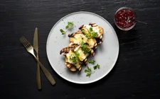 Sourdough bruschetta with portobello mushrooms and Castello Creamy Blue
