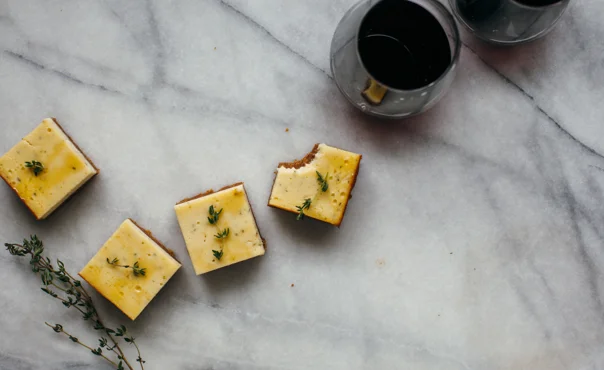 Aged Havarti and thyme cheesecake bars