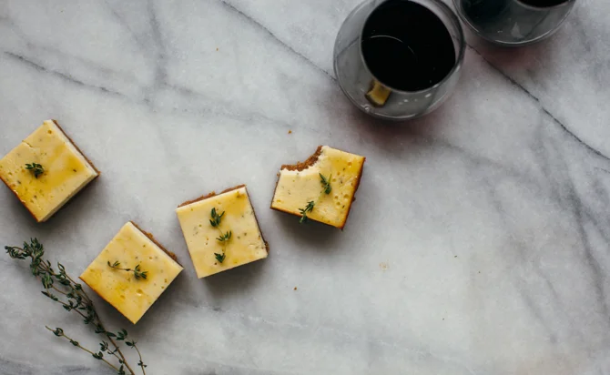 Aged Havarti and thyme cheesecake bars