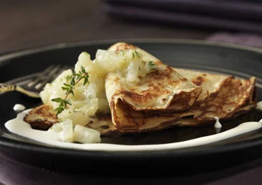 Buckwheat pancakes with pear compote