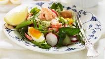Räksallad med grön örtdressing