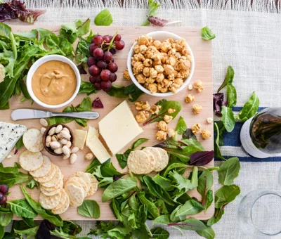 Cheese board with caramel corn