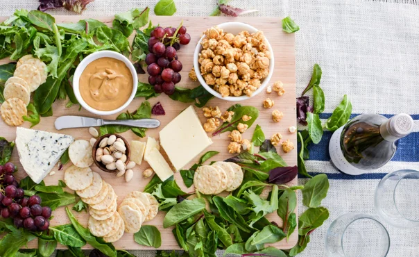 Cheese board with caramel corn