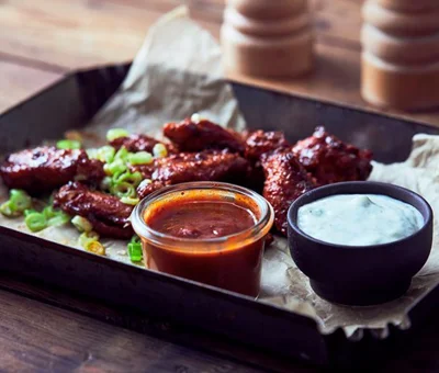 Buffalo hot wings with blue cheese dip