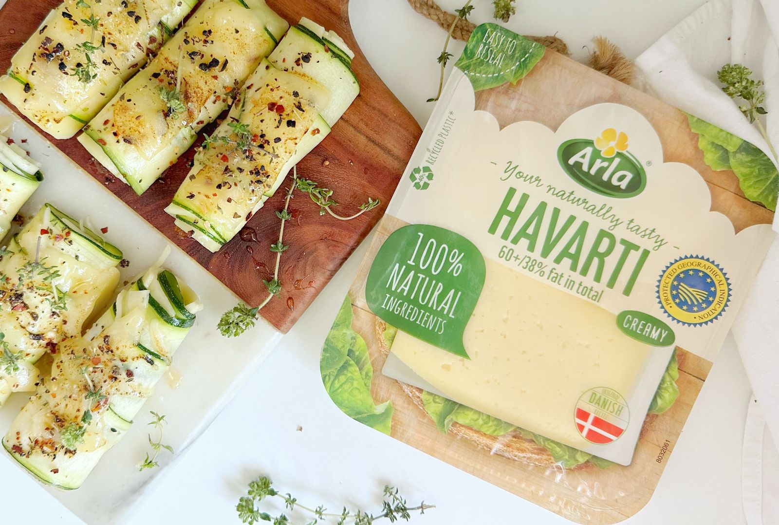 Canelones de calabacín con Arla Havarti, pasas y miel