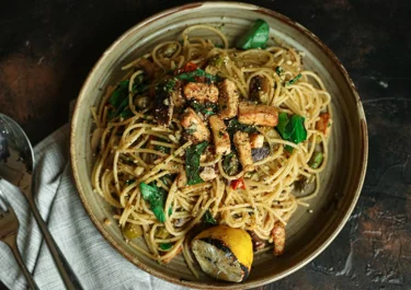 Paneer pasta with pesto