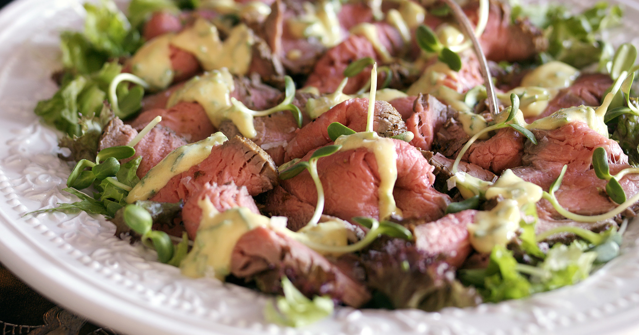 Rosastegt vildtfilet med sennepsdressing
