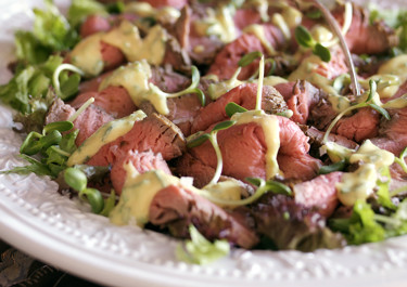 Rosastegt vildtfilet med sennepsdressing