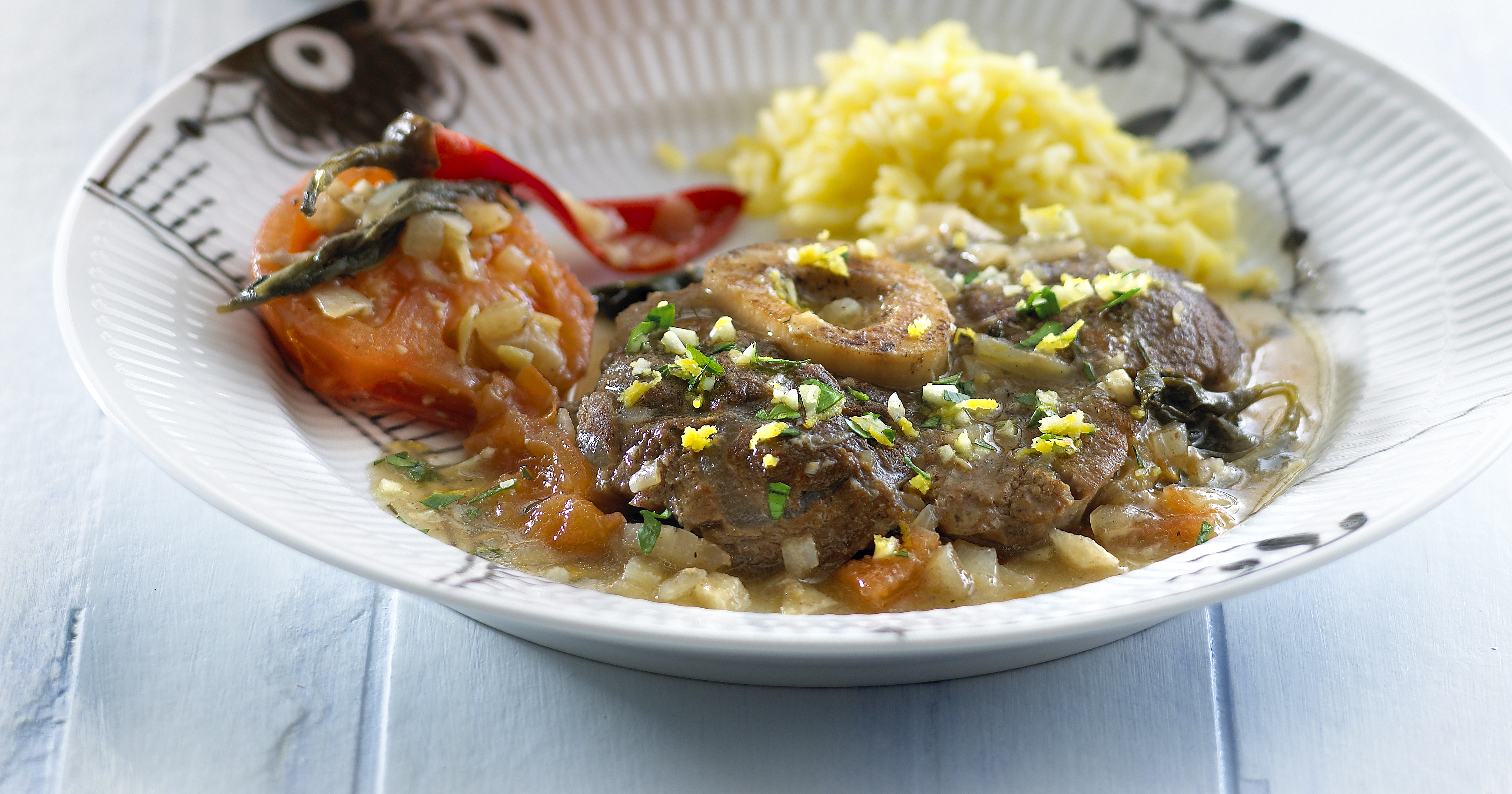 Ossobuco med safranris og gremolata