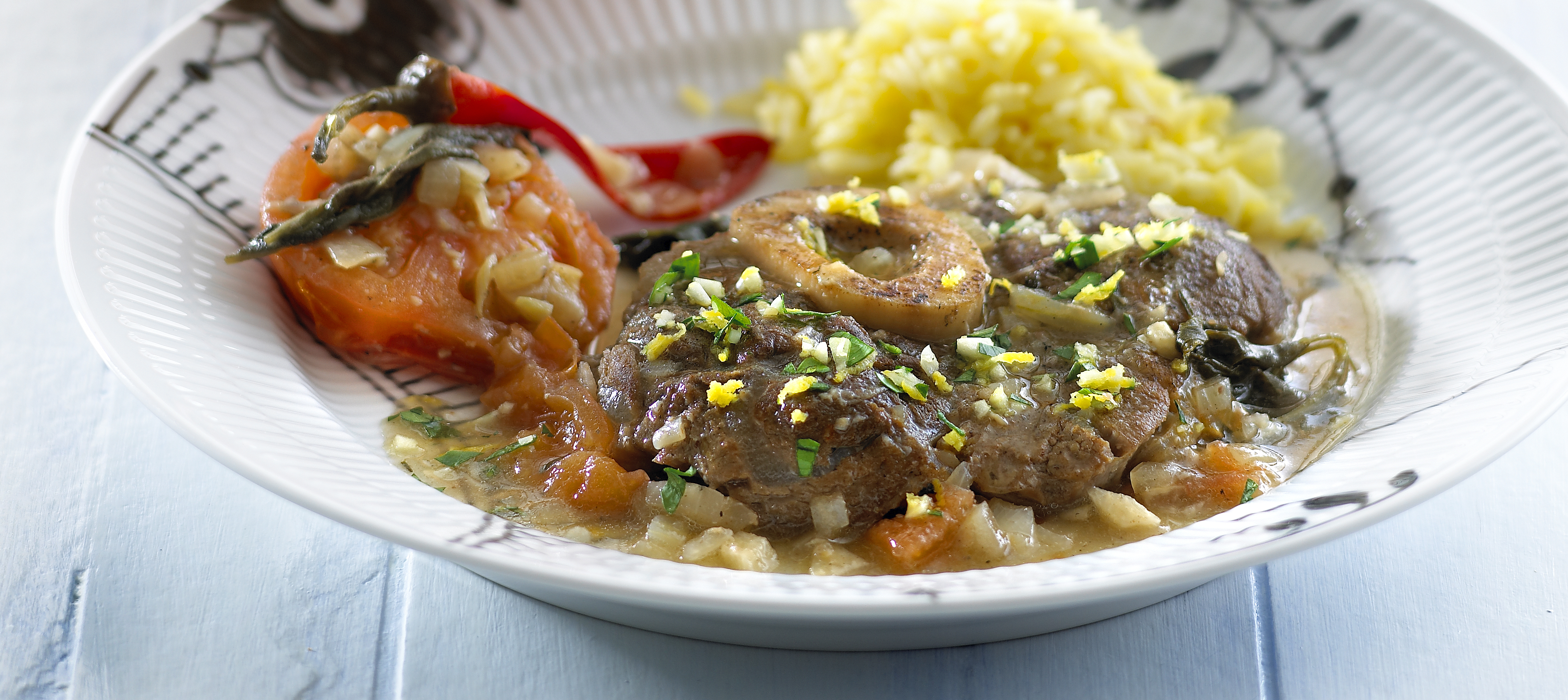 Ossobuco med safranris og gremolata