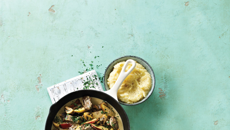 Braised Veal Shank With Apples & Mushrooms