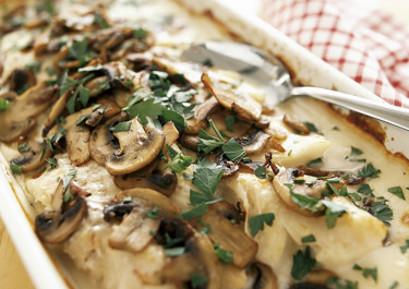 Fiskgratäng med champinjoner