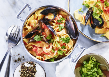 Skaldjurspasta med chili