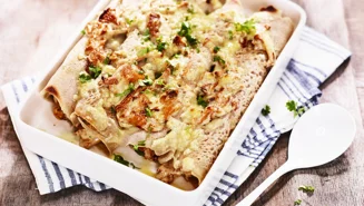 Crêpes med kantarellstuvning