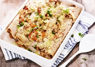 Crêpes med kantarellstuvning