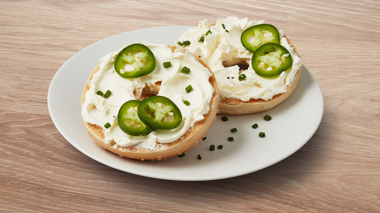 Chive & Jalapeño Sesame Bagel With Tre Stelle Organic Cream Cheese