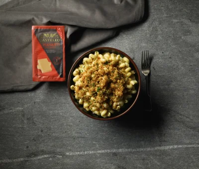 Creamiest Ever Mac and Cheese with Garlic Sourdough Crumb Topping