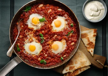 Ägg i tomatsås med vita bönor