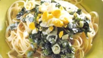 Spenatpasta med ägg