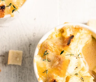 French onion soup with creamy havarti