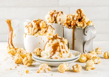 Ice Cream with Popcorn and Roasted Marshmallows