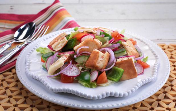 Fattoush Salad with Toasted Cheese Bread