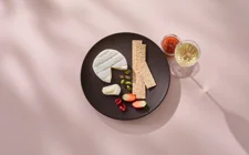 Cheese board with brie and rhubarb compote