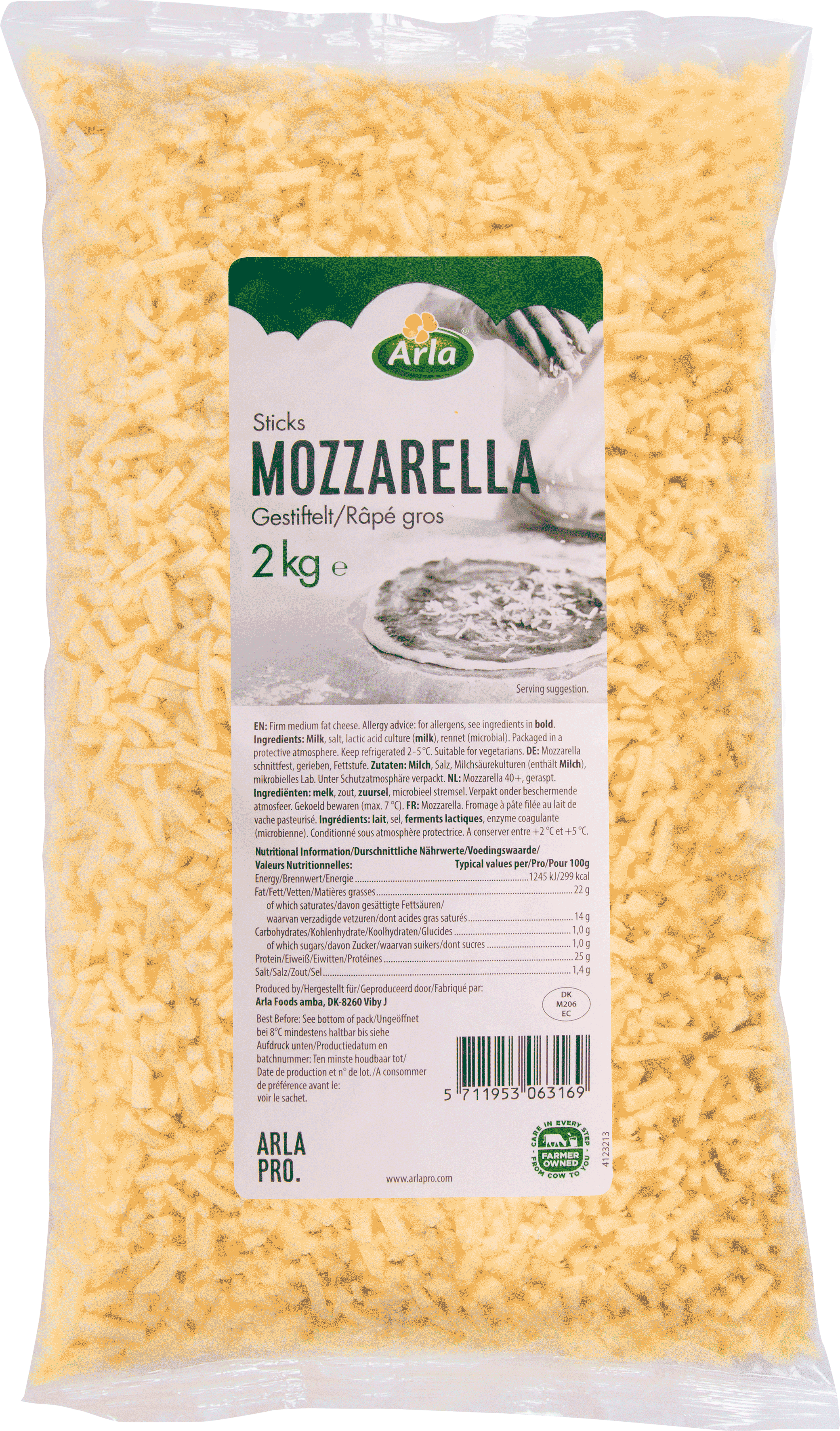 Mozzarella gros brins 4x4x20mm 2kg