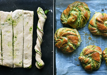 Pestosnurrer med pesto