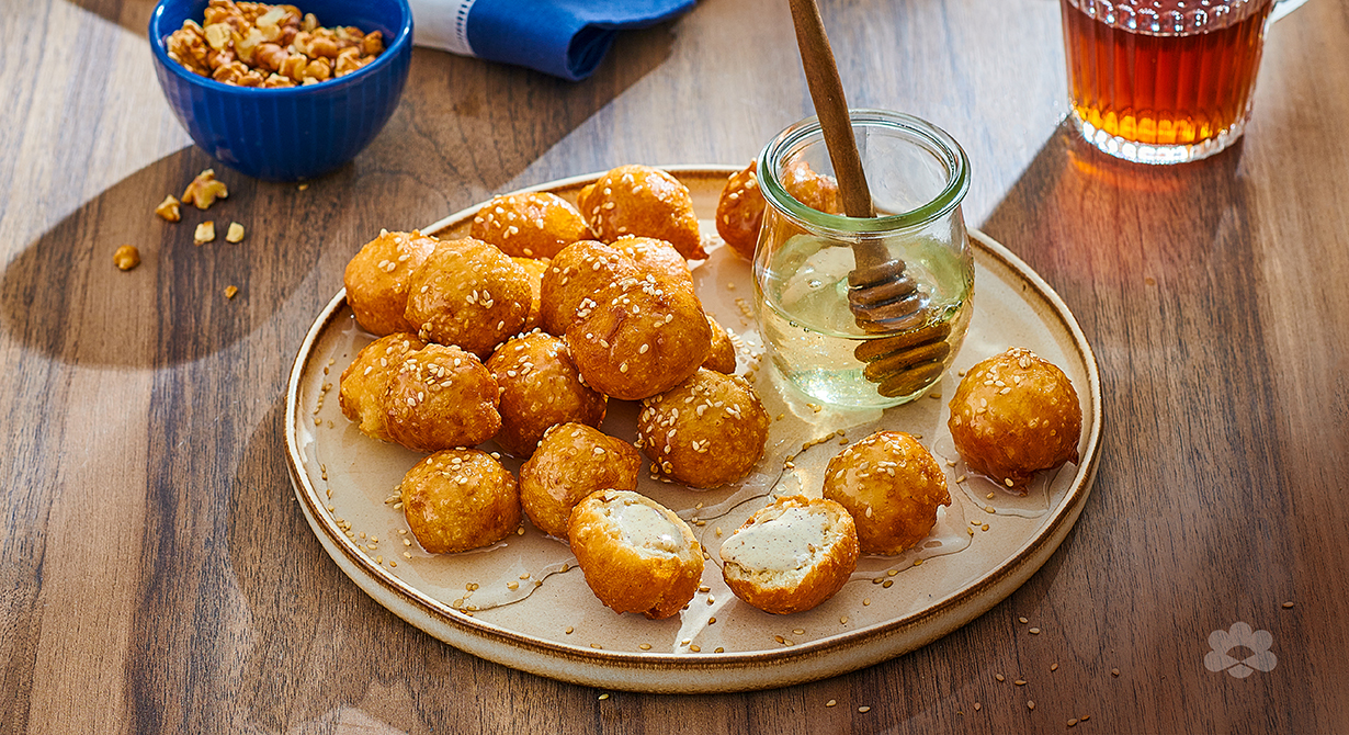 Traditional Luqaimat Stuffed with Cream Cheese