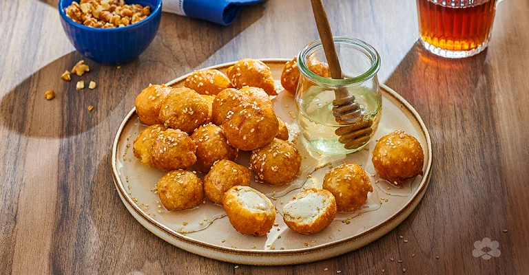 Traditional Luqaimat Stuffed with Cream Cheese