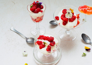 Lempeä vaniljavaahto marjoilla