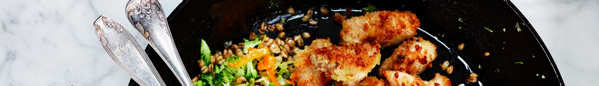 Panko kylling med perlespeltsalat