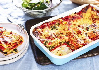 Vegetarisk lasagne med spenat och linser