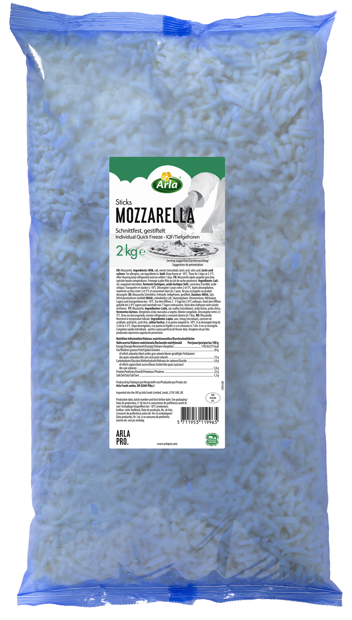 Mozzarella râpée IQF (surgelée) 4x4x20mm 2kg