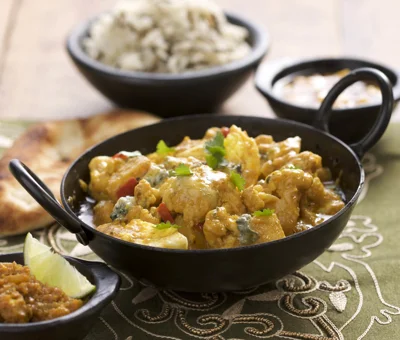 Cauliflower, Potato, Egg and Blue Curry