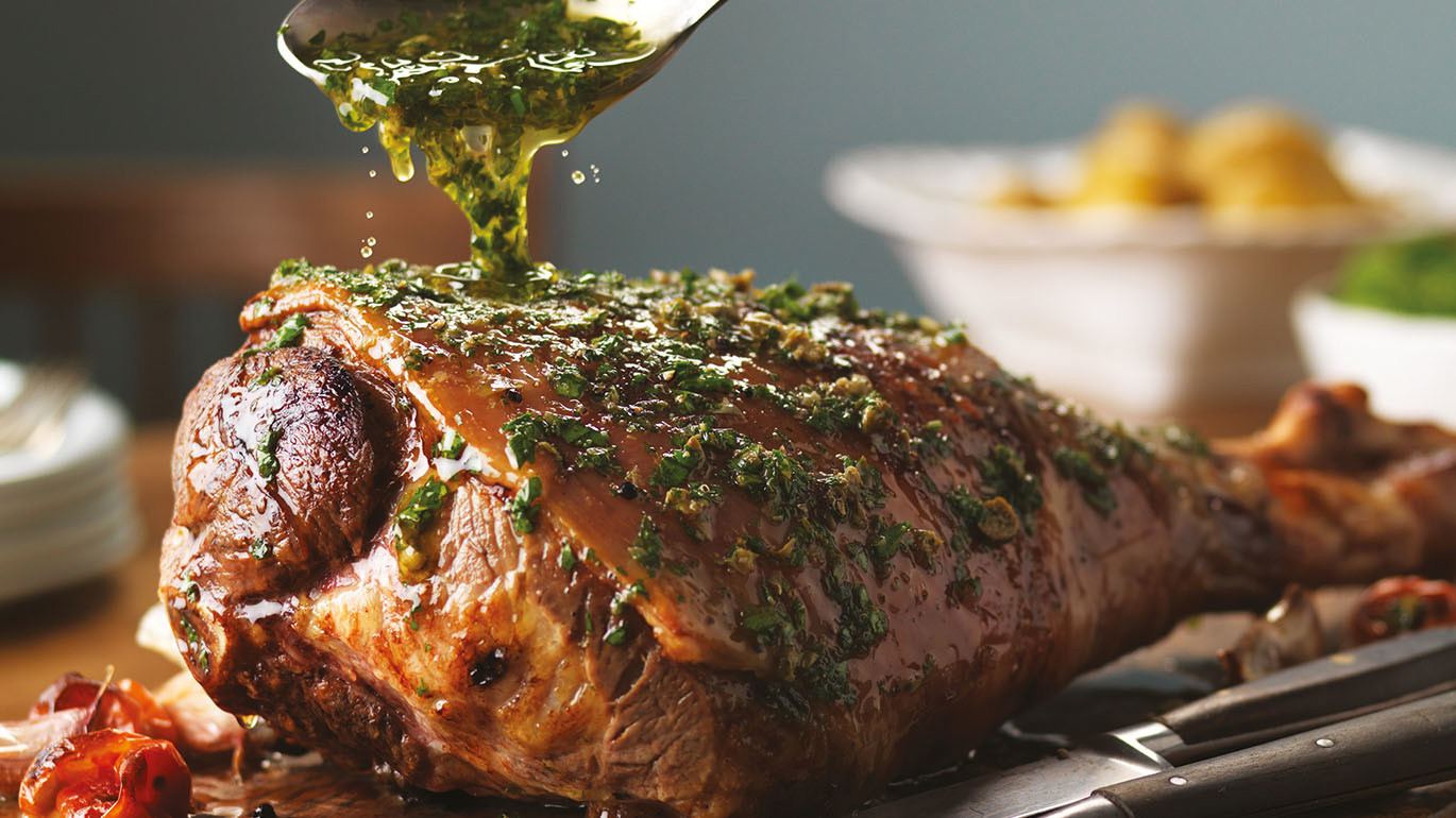 ROAST LAMB WITH HERB, CAPER AND LEMON BUTTER SAUCE