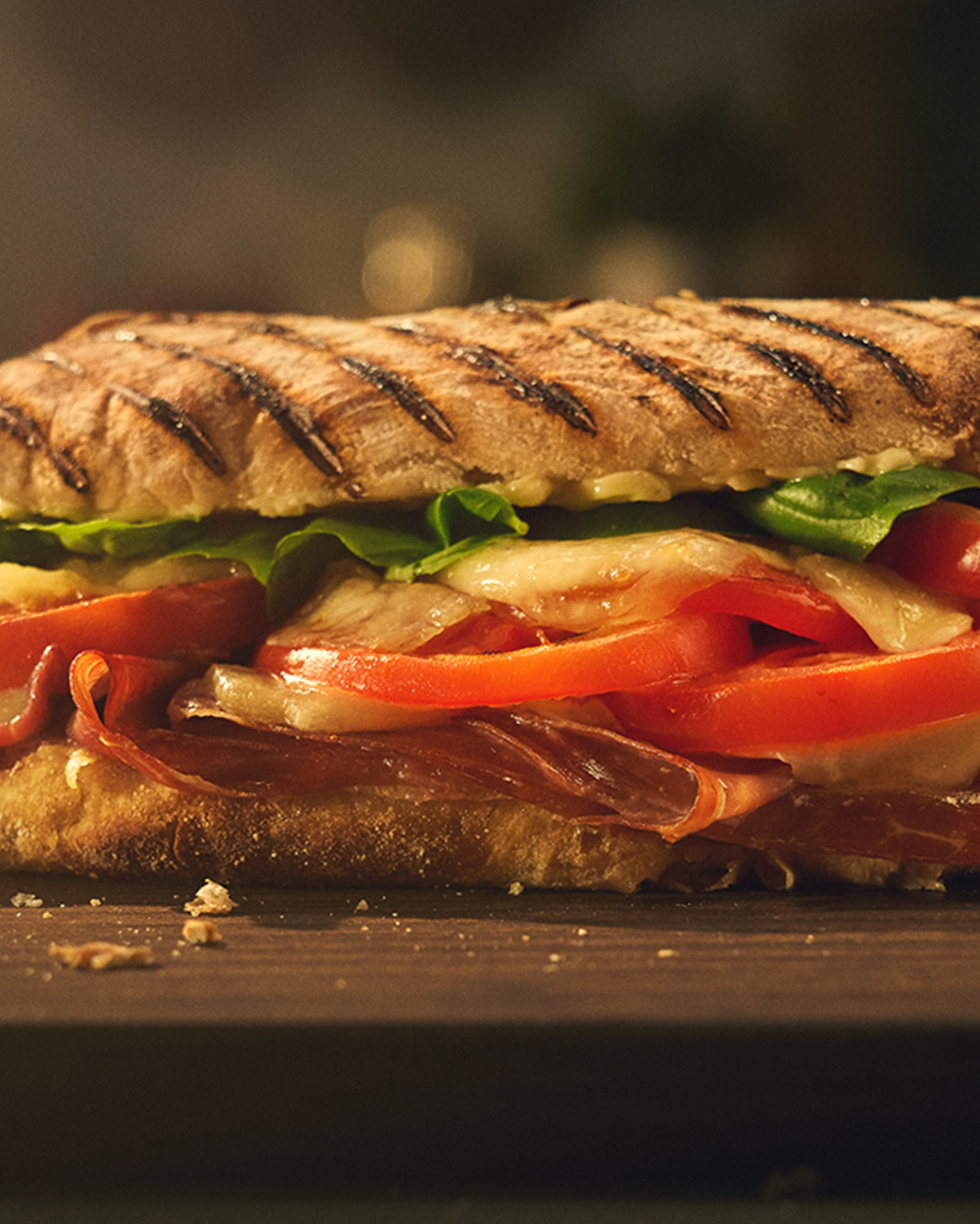 Panini with mozzarella and parma ham