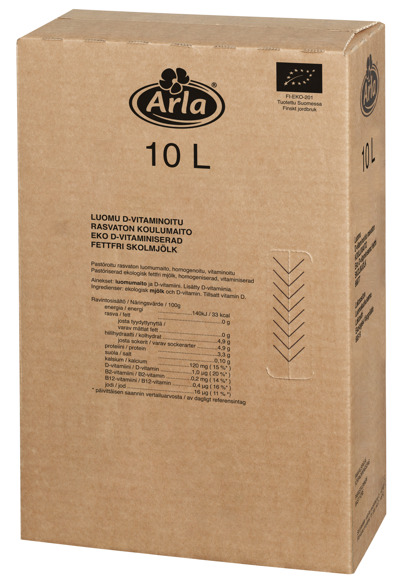 Arla luomu D-vitaminoitu rasvaton maito novobox 10L