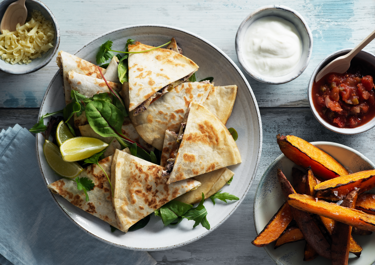 Quesadillas with bean stir-fry and cheese