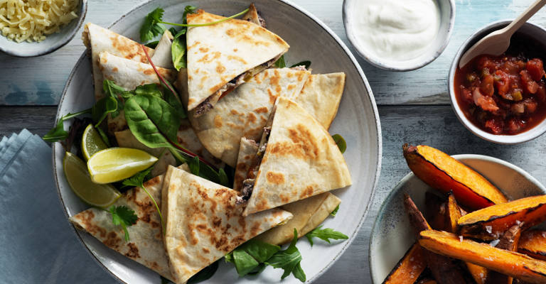 Quesadillas with bean stir-fry and cheese 