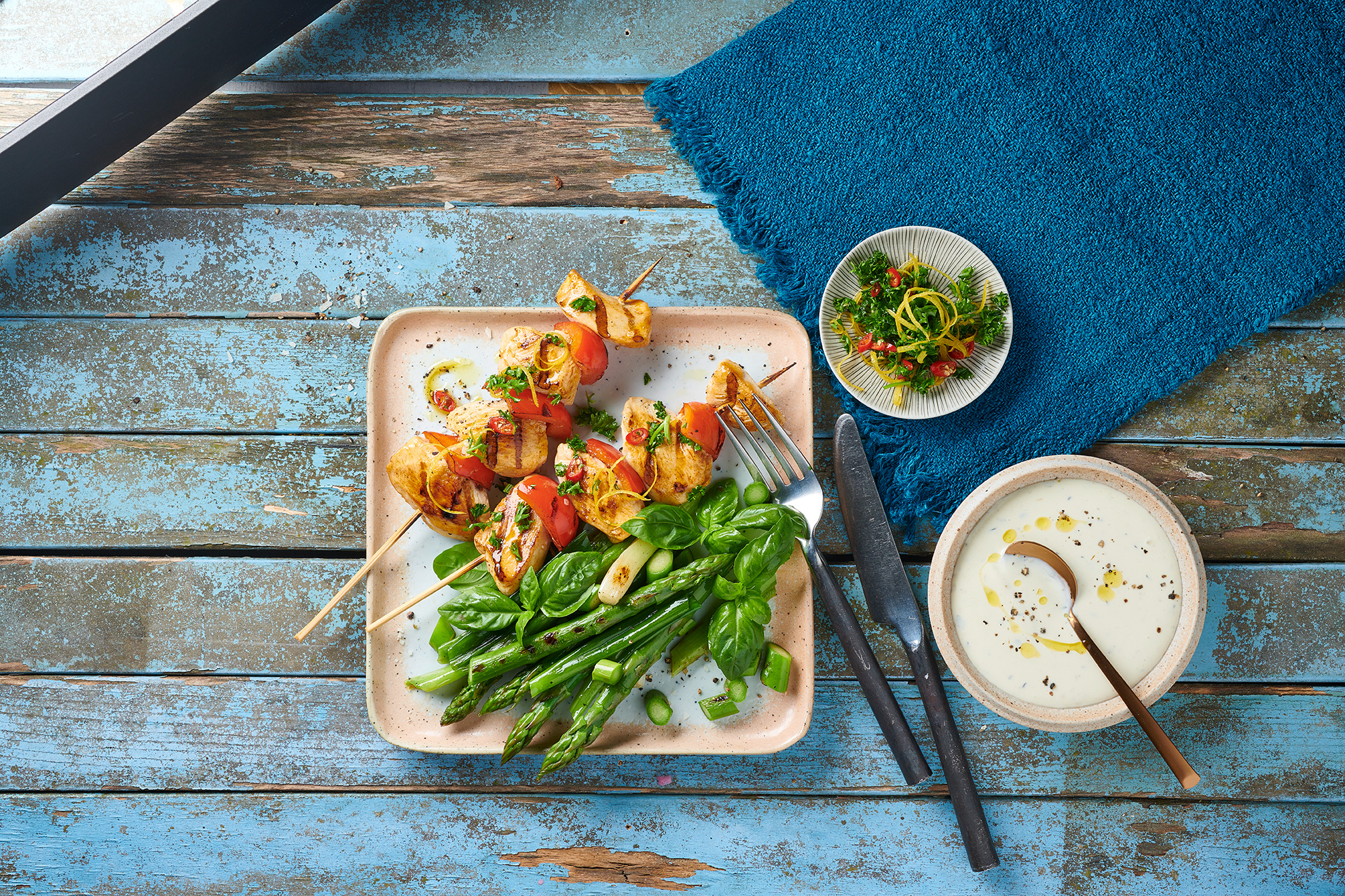 Würzige Geflügelspieße mit Thymian - Rezept | Arla Foods