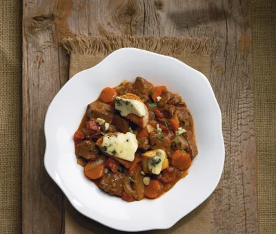 Beef Ragoût with Blue Croutons
