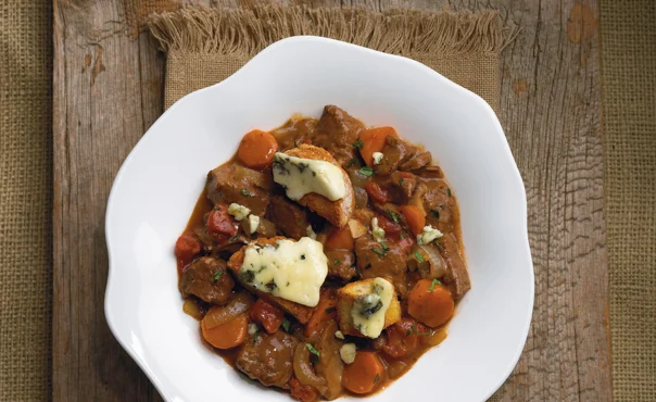 Beef Ragoût with Blue Croutons