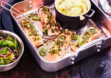 Bakad laxfilé med risotto