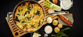Smoked Salmon Omelette With Greens & Potatoes