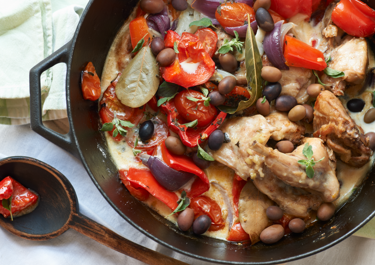 Kaninragout med tomat og peberfrugt