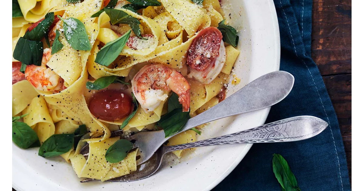 Pappardelle-pasta met garnalen