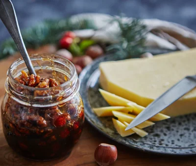 Mature cheddar with pickled nuts